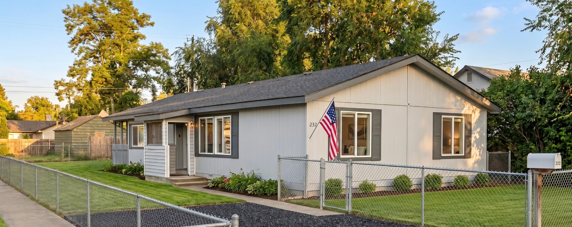 Rising Sun Twin Falls gray ranch home with covered porch